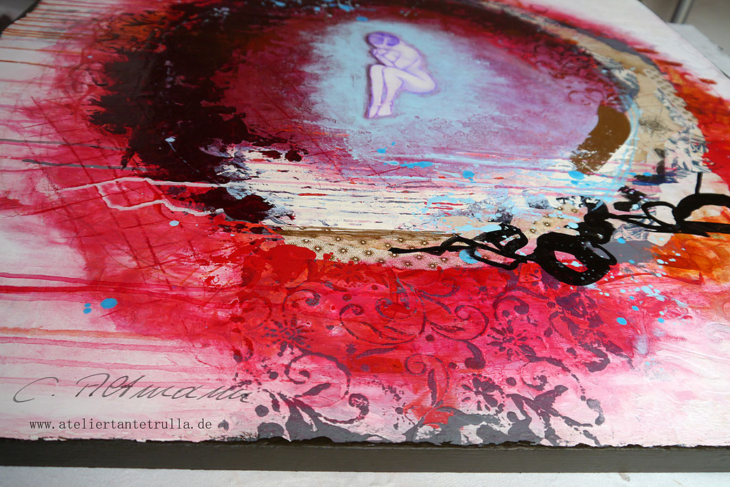 abstraktes Gemälde Nest mit Mädchen von Conni Altmann