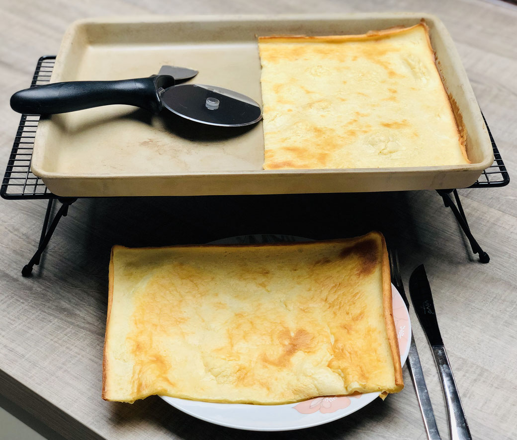 Hier siehst du wie mein Backofen Pfannkuchen gleichmässig und fluffig locker aus dem Backofen kommt.