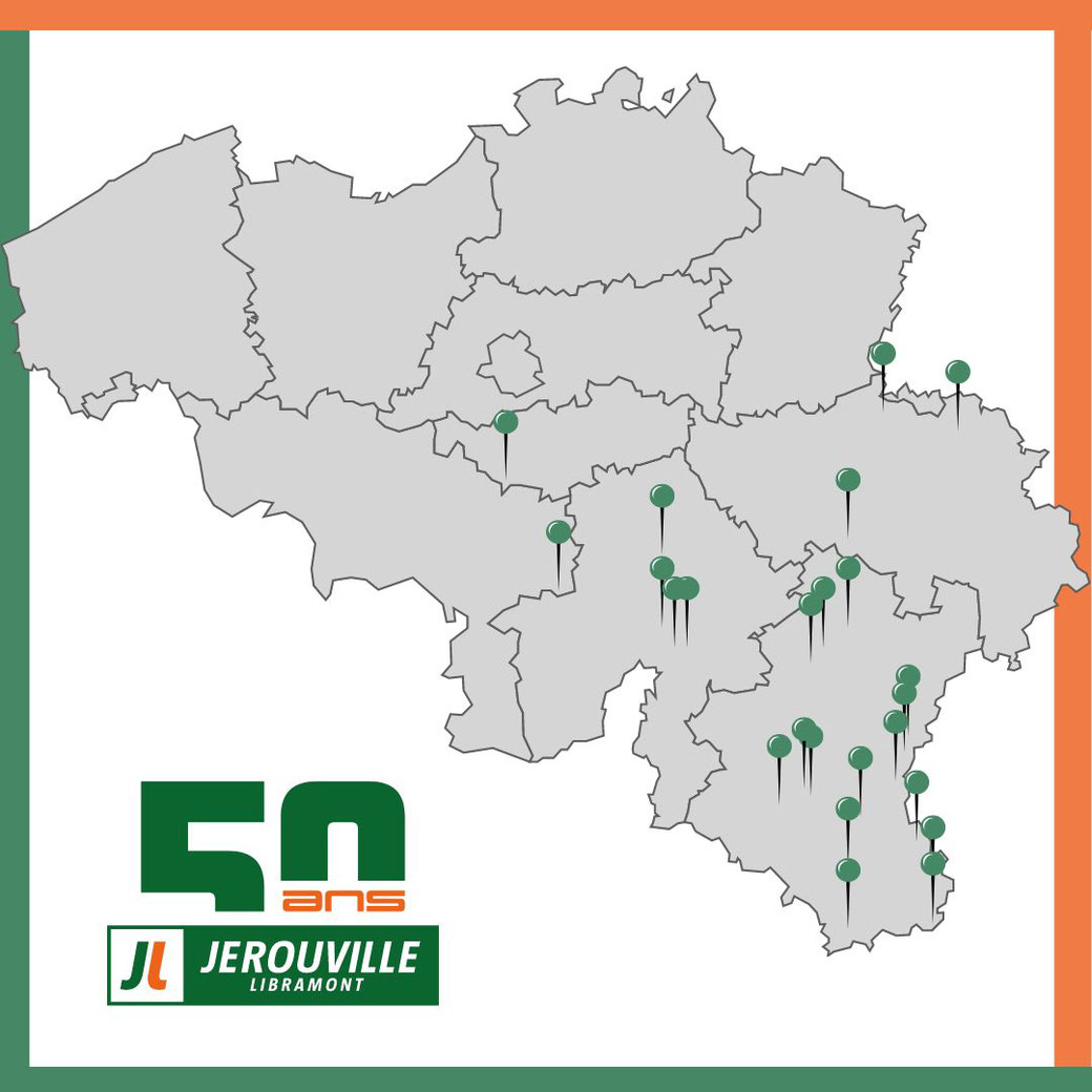 Carte des travaux de l'entreprise Jérouville sur le territoire Belge.