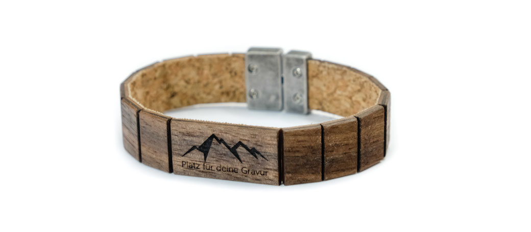 Holzarmband aus Holz - Walnuss - mit individueller Gravur