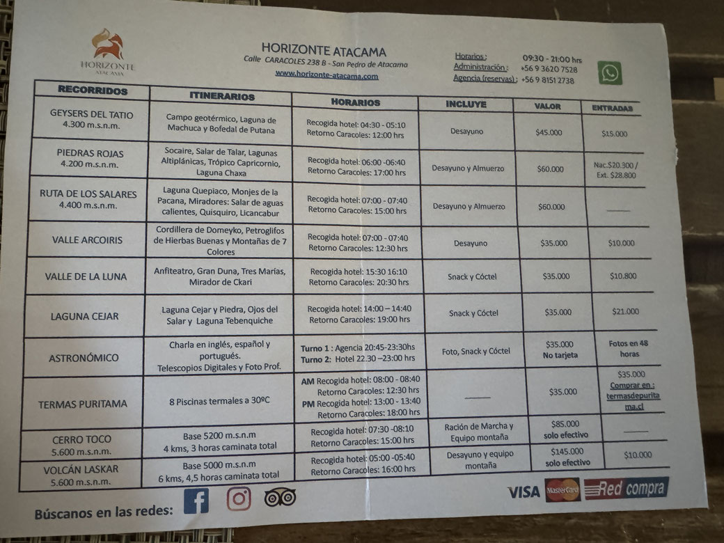 San Pedro de Atacama Sehenswürdigkeiten, Ausflüge Atacama Wüste