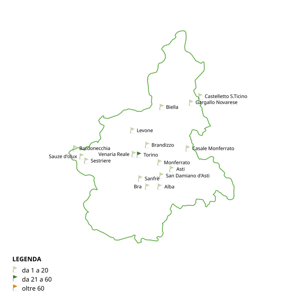 cartina Piemonte con pin delle località dove gestiamo alloggi