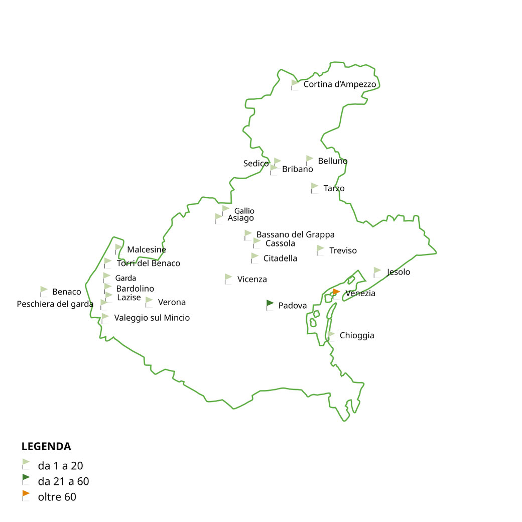 cartina veneto con pin delle località dove gestiamo alloggi