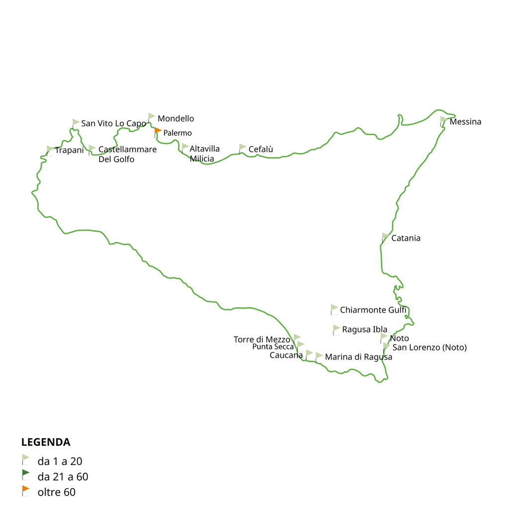 cartina Sicilia con pin delle località dove gestiamo alloggi