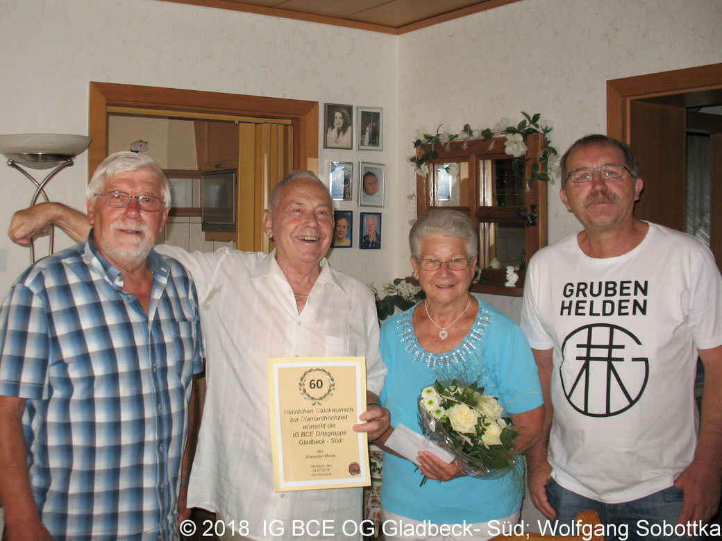 Foto: IG BCE Gladbeck-Süd; Glückwünsche zur Diamantene Hochzeit