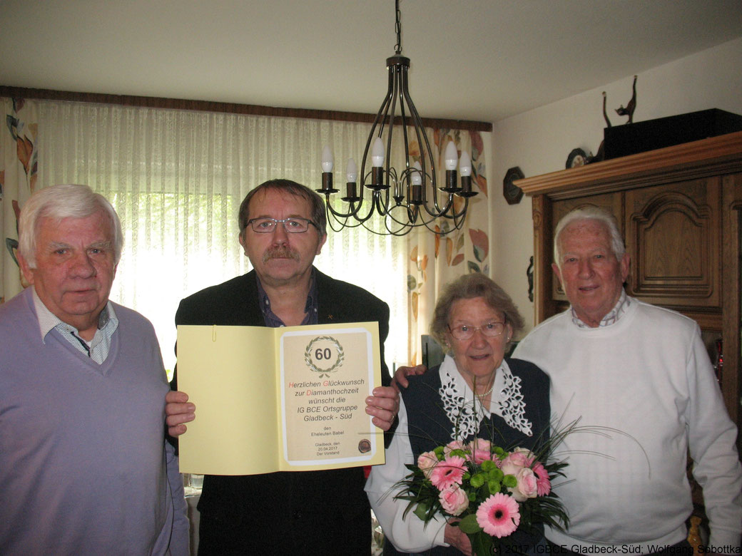 Glückwünsche zur Diamanten-Hochzeit Familie Edith und Johann Babel