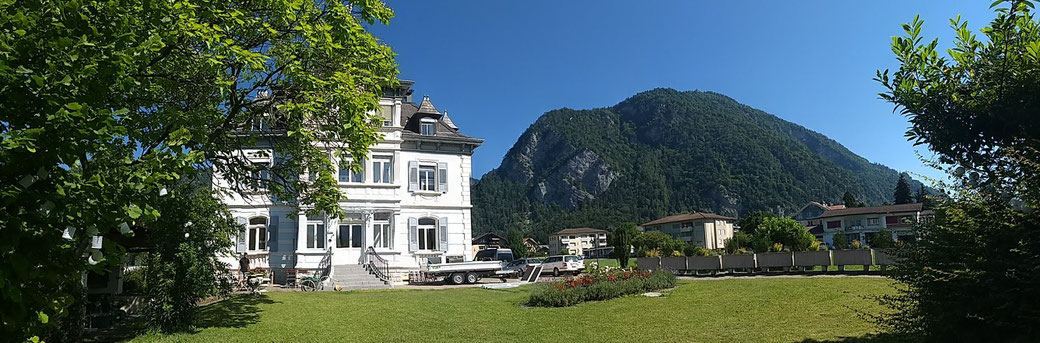 Harder Kulm view from the garden of the Adventure hostel Interlaken