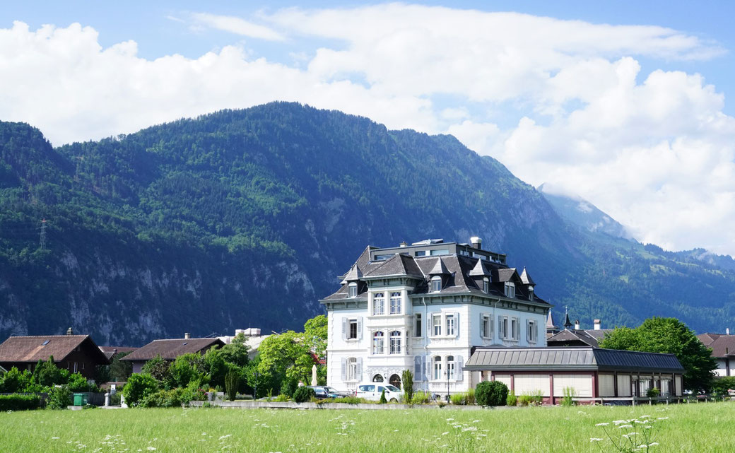 Morgenberghorn flanking the Adventure hostel Interlaken