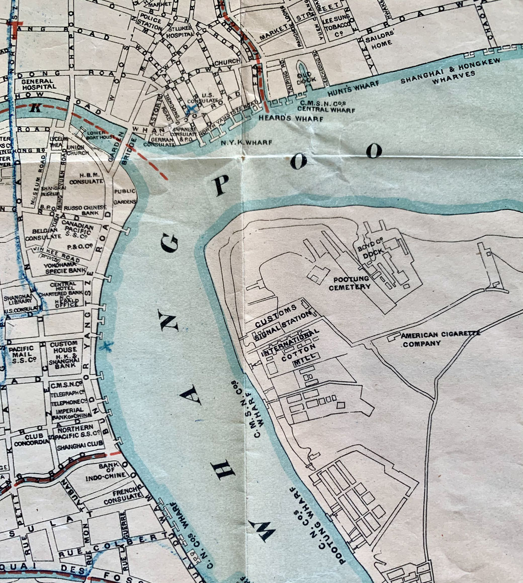 The approx. area visible from the panorama from "A Map Of The Foreign Settlements At Shanghai 1904", insert to Shanghai : a handbook for travellers and residents by C.E. Darwent. From the MOFBA collection