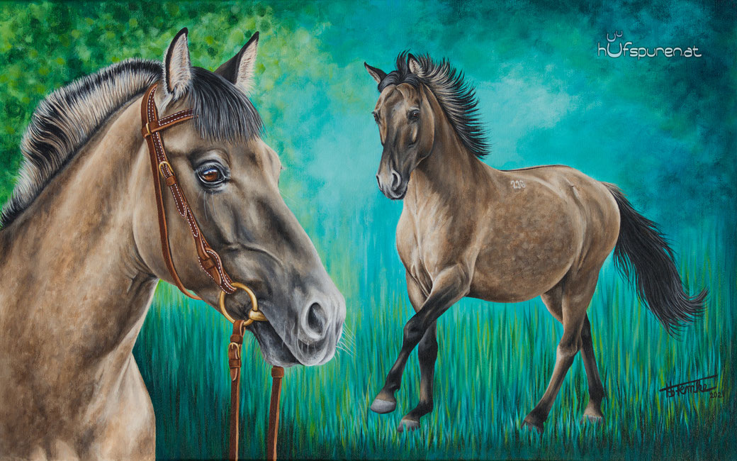 80x50 Konik Nero, Acrylgemälde, Künstlerin Hanna Stemke, Hufspuren 2021
