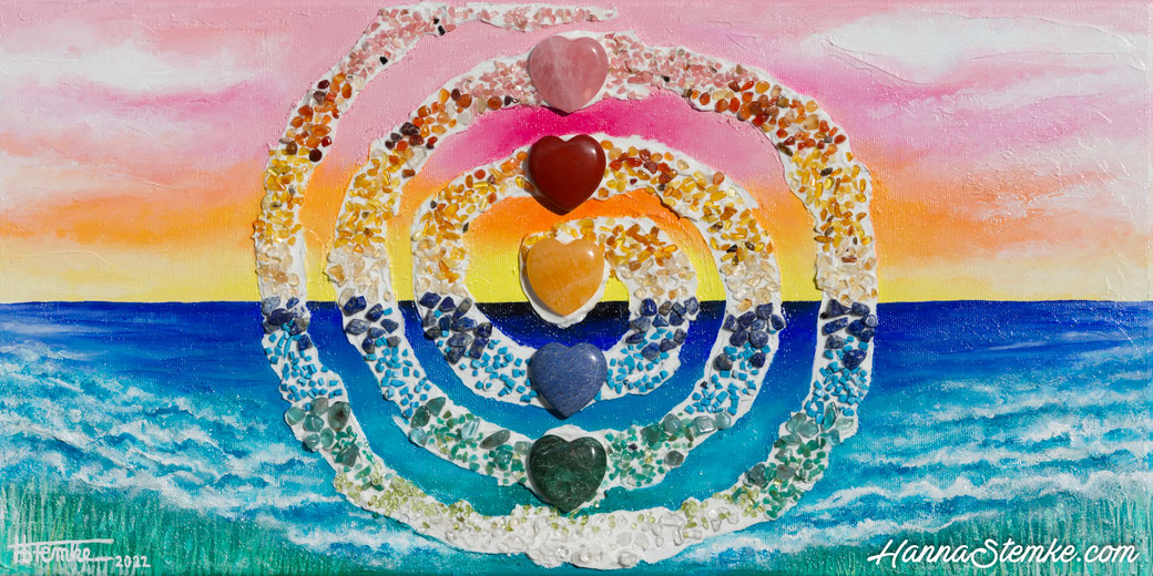 60x30 Edelstein Herzspirale, Acrylgemälde Künstlerin Hanna Stemke, 2022