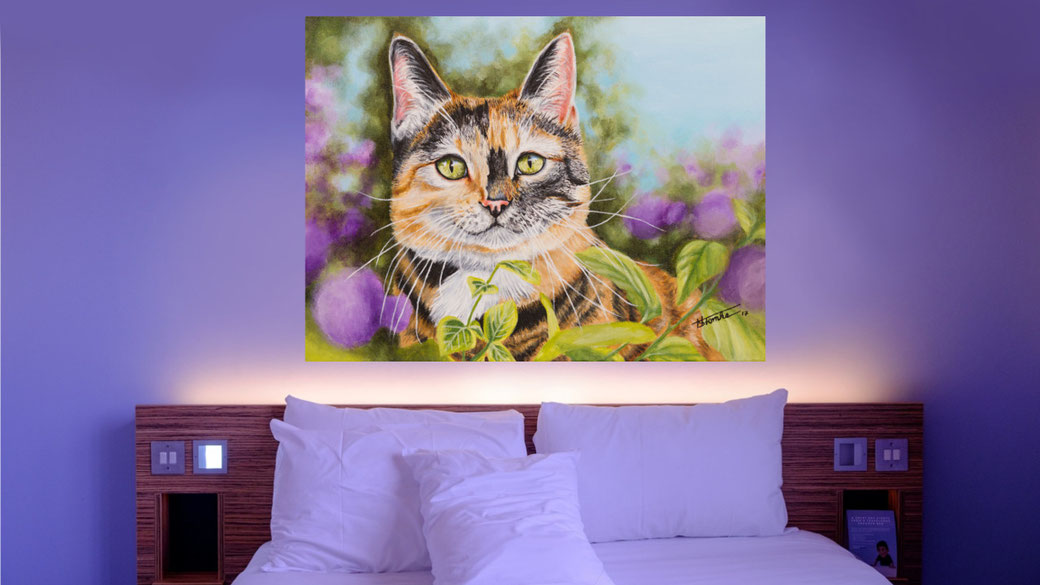 Schlafzimmer Beispiel Acrylgemälde Katze Flecky von Künstlerin Hanna Stemke