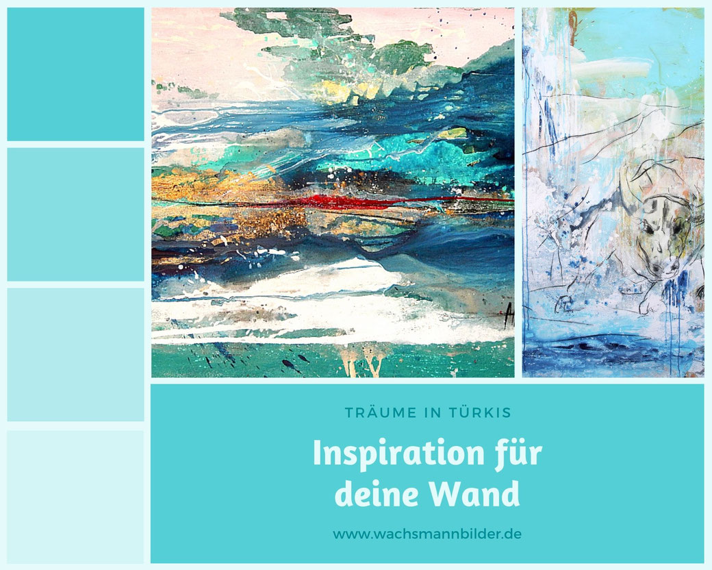 moodboard Wandfarbe und hellblaue türkise Bilder
