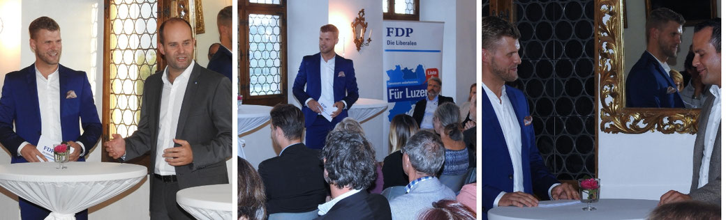 Moderator Thomas Odermatt moderiert einen Polittalk mit FDP Ständerat Damian Müller und dem Luzerner Regierungsrat Fabian Peter.