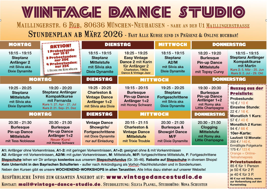 Online-Tanzkurse Vintage Dance Studio, Tanzschule, Burlesque online, Stepptanz Onlinekurs, Online-Teilnahme Burlesque, Charleston, Solo Blues, 1960s GoGo Dance, 1920er Jahre, 2021