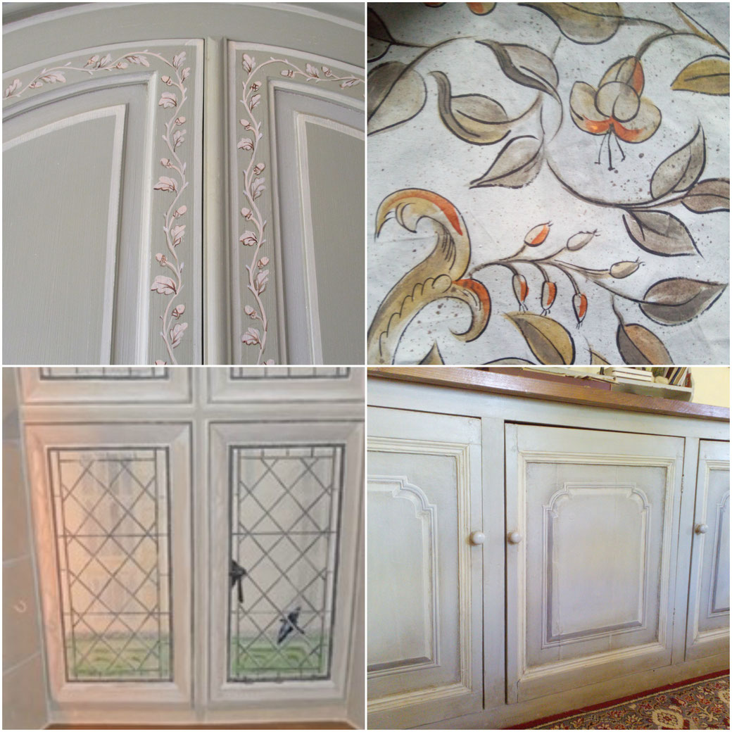 Hand painted furniture, painted canvas, tudor wall painting,murals, trompe l'oeil, painted window,katie morgan, kbmorgan, katie b morgan, il painted kitchen with faux raised field panels, interior design, interior decoration, decorative painting, kbmorgan