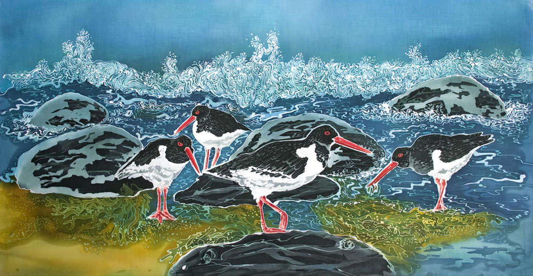 shell island oystercatchers fine art print coastal scene twitcher birder bird lover print