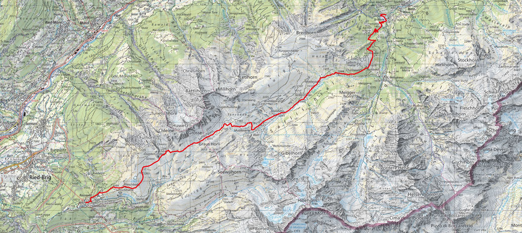 11. Etappe: Binn - Rosswald:  17.10 Km / 1340m Aufstieg /  900m Abstieg