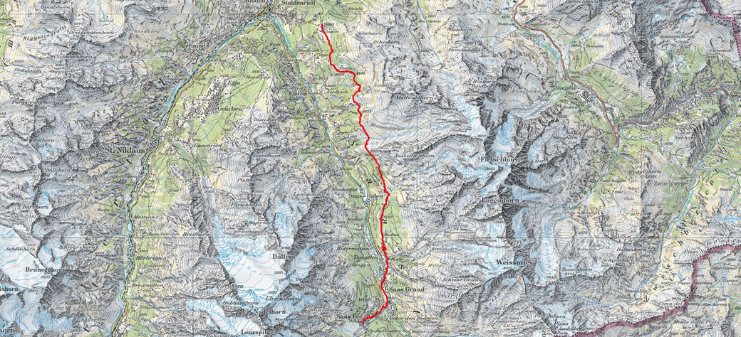 14. Etappe: Gspon - Saas Fee 18.20 Km / 900m Aufstieg /  1020m Abstieg