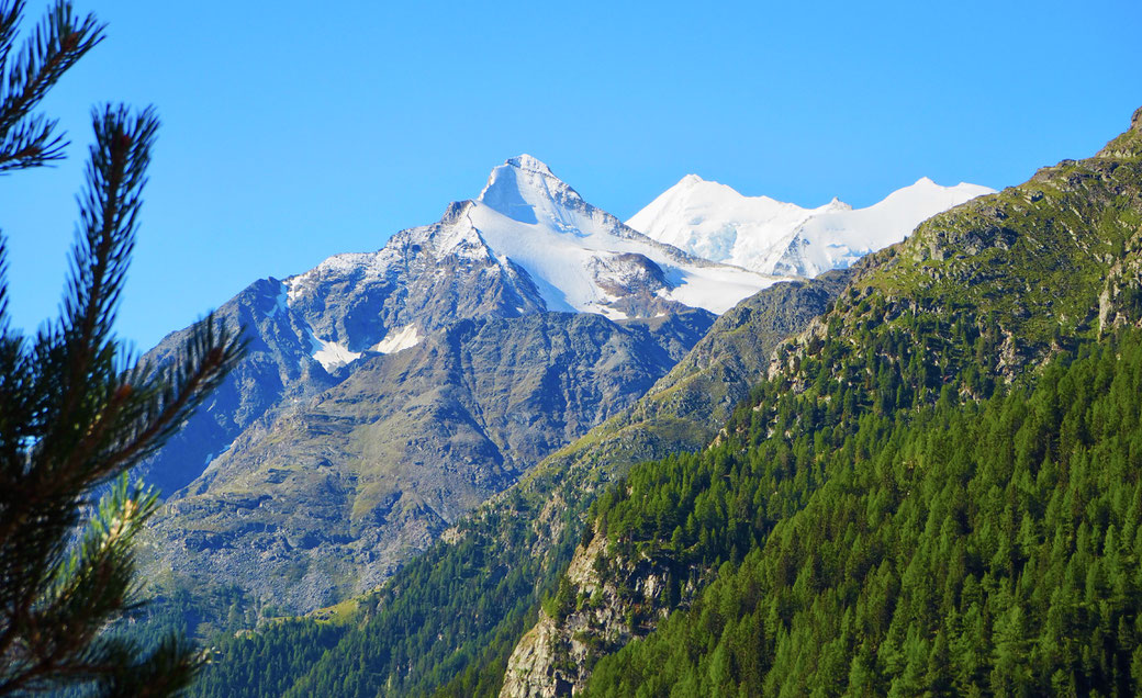 Vorne Brunegghorn, Mitte Weisshorn 4508m Rechts Bishorn 4150m