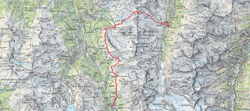 17. Etappe: Gruben-Zinal  22.10 Km / 1420m Aufstieg / 1570m Abstieg