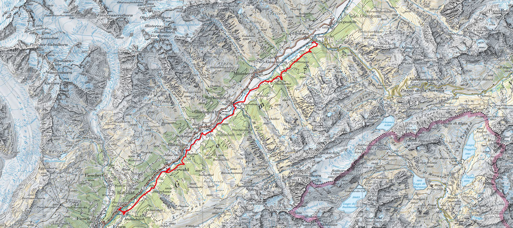 9. Etappe Ulrichen - Mühlebach:  22.20 Km / 700m Aufstieg /  840m Abstieg