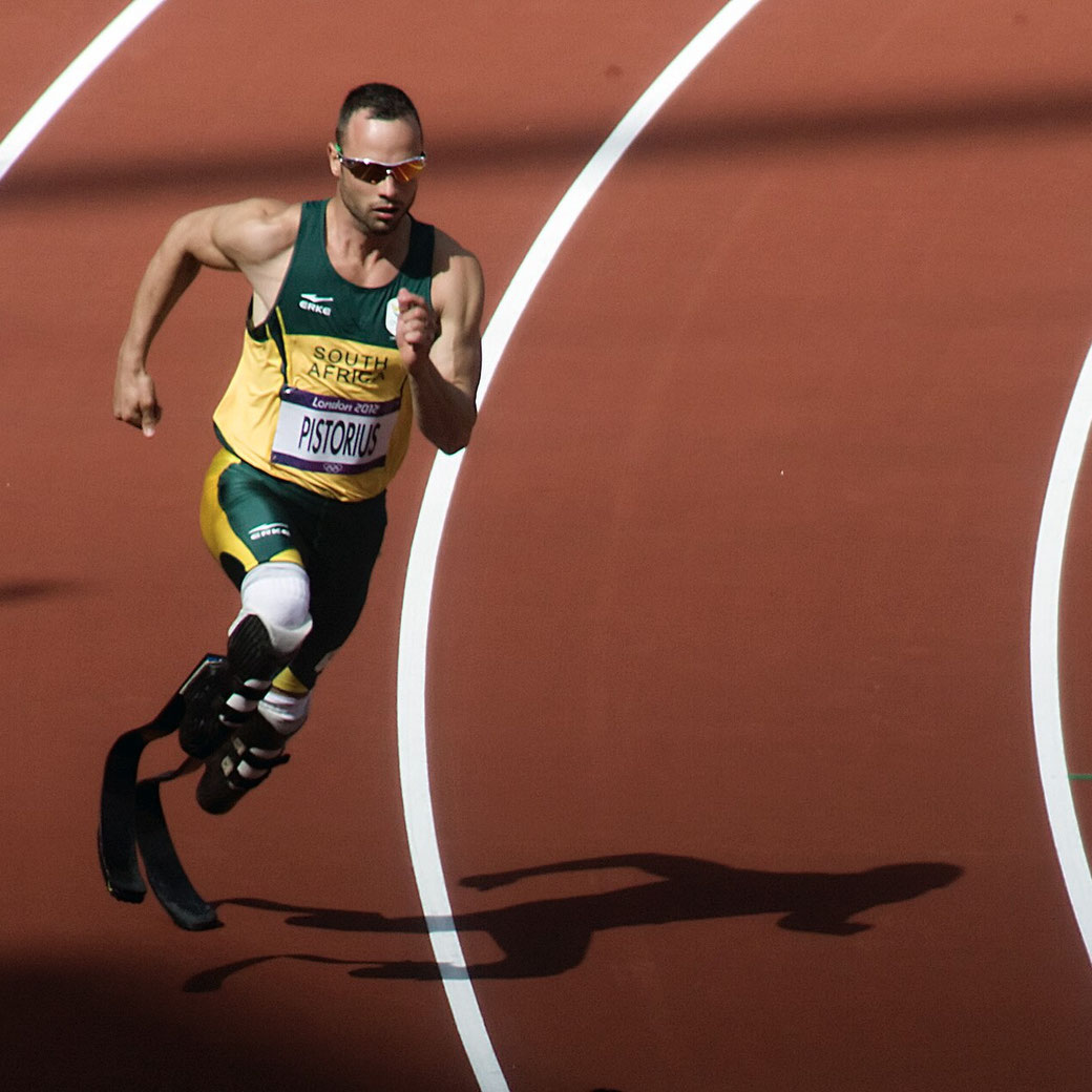 Oscar Pistorius, the first round of the 400 m at the London 2012 Olympic Games (picture copyright by Jim Thurston: https://www.flickr.com/photos/jimthurston/7735026182/).
