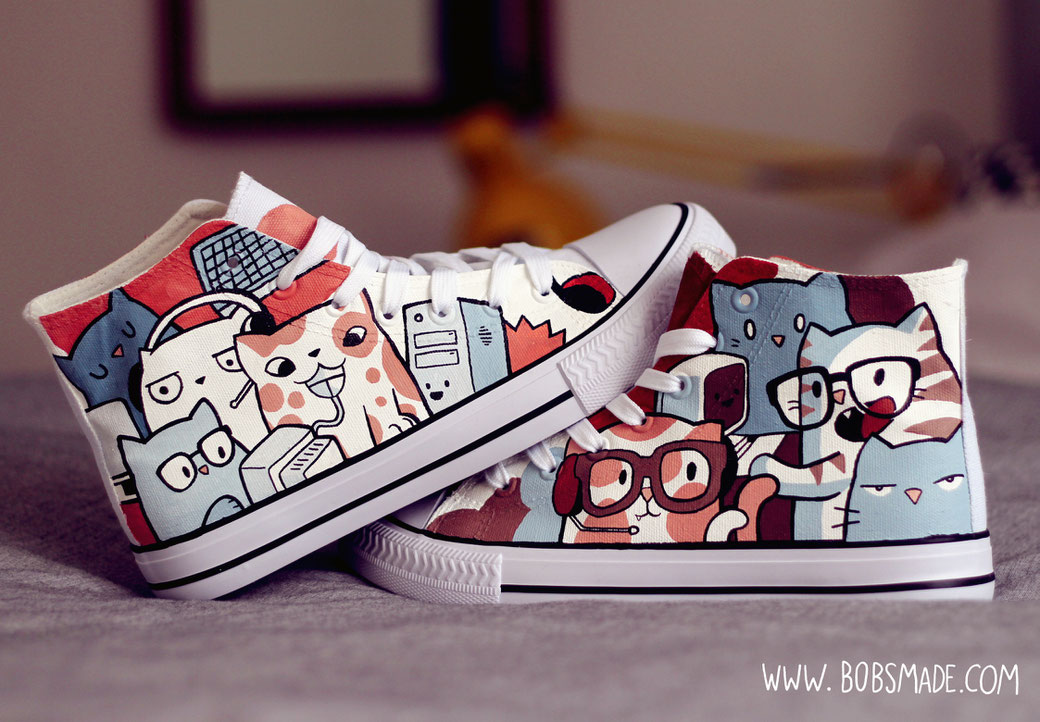 Computer Cats Shoes Art Custom Design