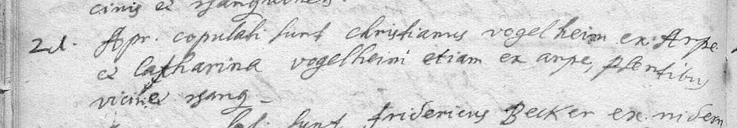 21. April 1716: Copulationsbuch Pfarrei Berghausen
