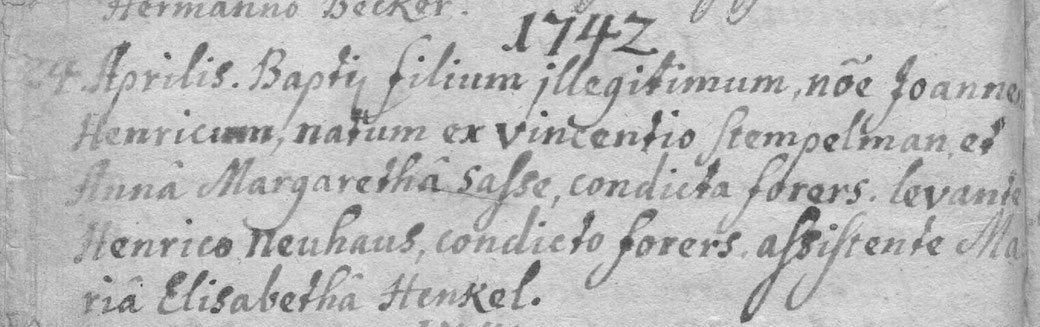 24. April 1742: Taufbuch Pfarrei Berghausen
