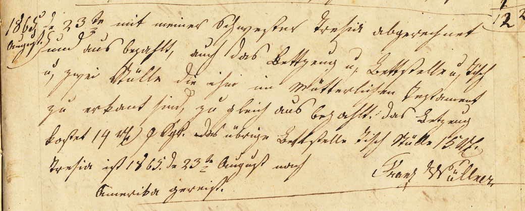 Aufzeichnungen von Franz Wüllner über Abfindung und Abreise der Schwester Theresia nach Amerika.