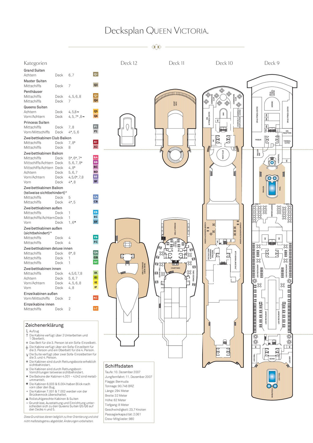 Deckplan Queen Victoria - Deck 9 bis Deck 12
