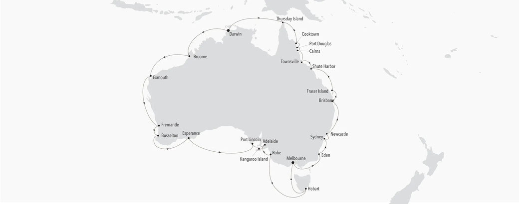 Reiseroute Grand Journey Australien 2025 mit der Silver Nova