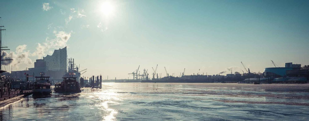 Blick auf Hamburgs Hafen und die Elbphilharmonie