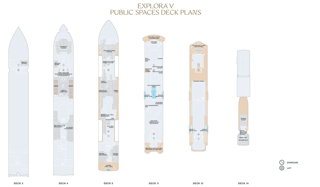 EXPLORA V - Deck Plans öffentlicher Bereich - Schiffsübersicht