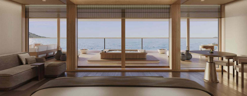 Die Aman Suite von Aman at Sea mit Ausblick aufs Meer