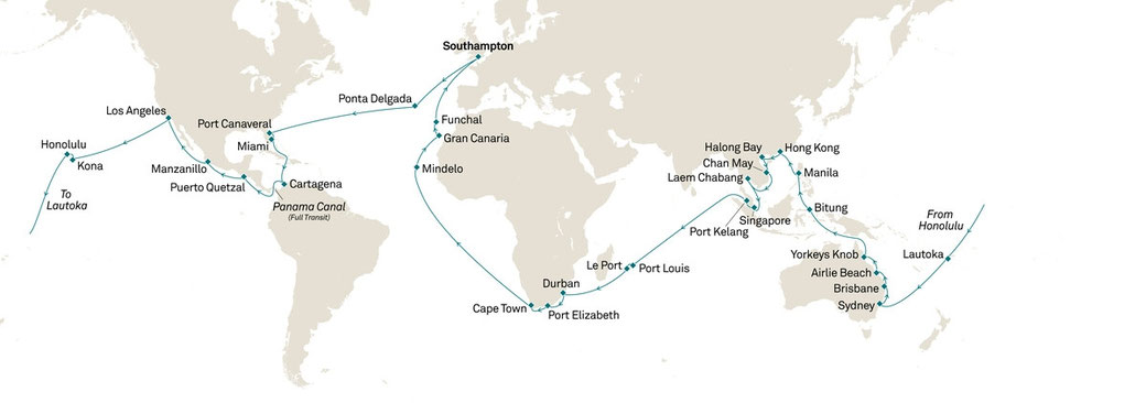 Reiseroute mit Queen Anne von Southampton nach Southampton