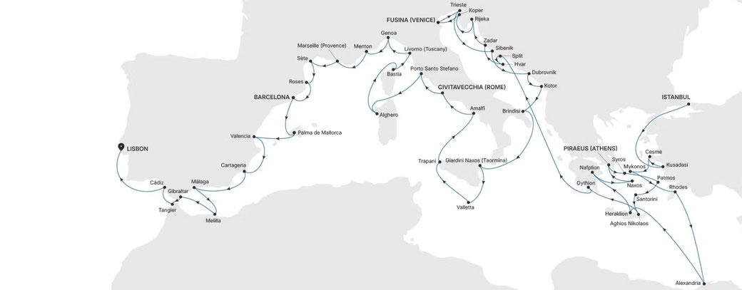 Routenkarte von Istanbul nach Lissabon mit Silver Dawn