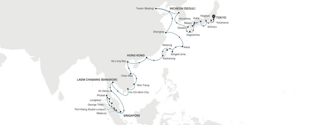 Grand Asia Singapore nach Tokyo Reiseroute mit der Silver Muse