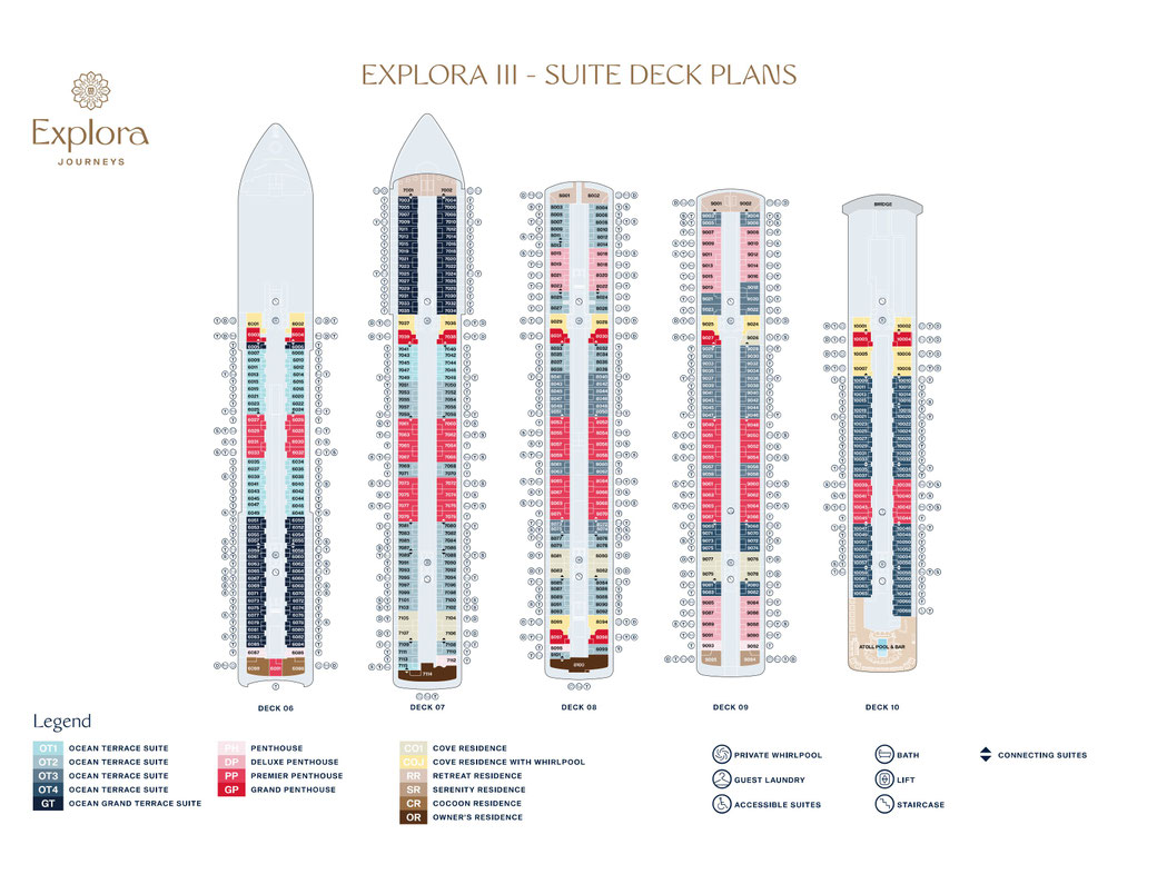 Deckplan der EXPLORA III: Suiten-Decks und Legende
