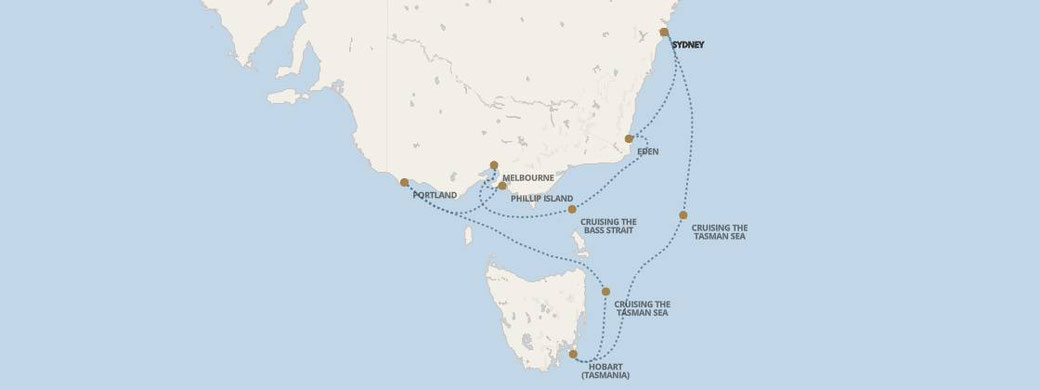 Routenkarte Seven Seas Explorer von Sydney nach Sydney