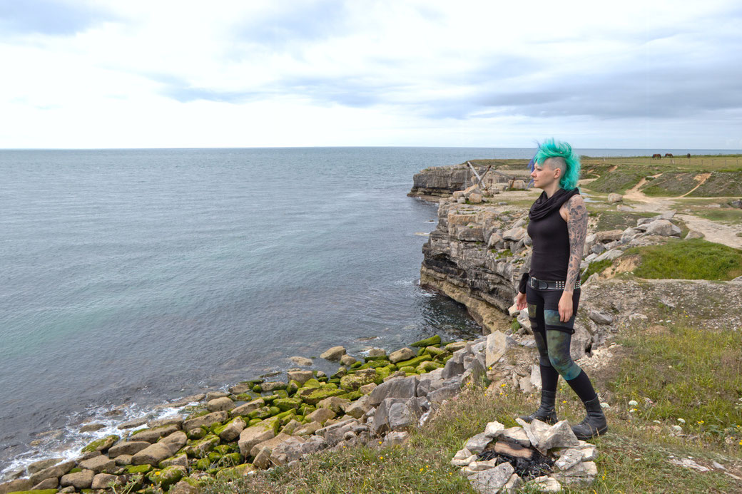 Seafront Quarry Outfit with Spirit of lunar and Crisiswear - watching the sea - Zebraspider Eco Anti-Fashion