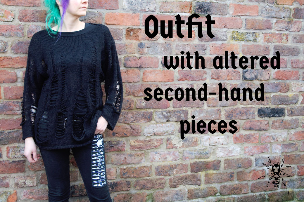 Outfit with altered second-hand pieces - Zebraspider Eco Anti-Fashion Blog