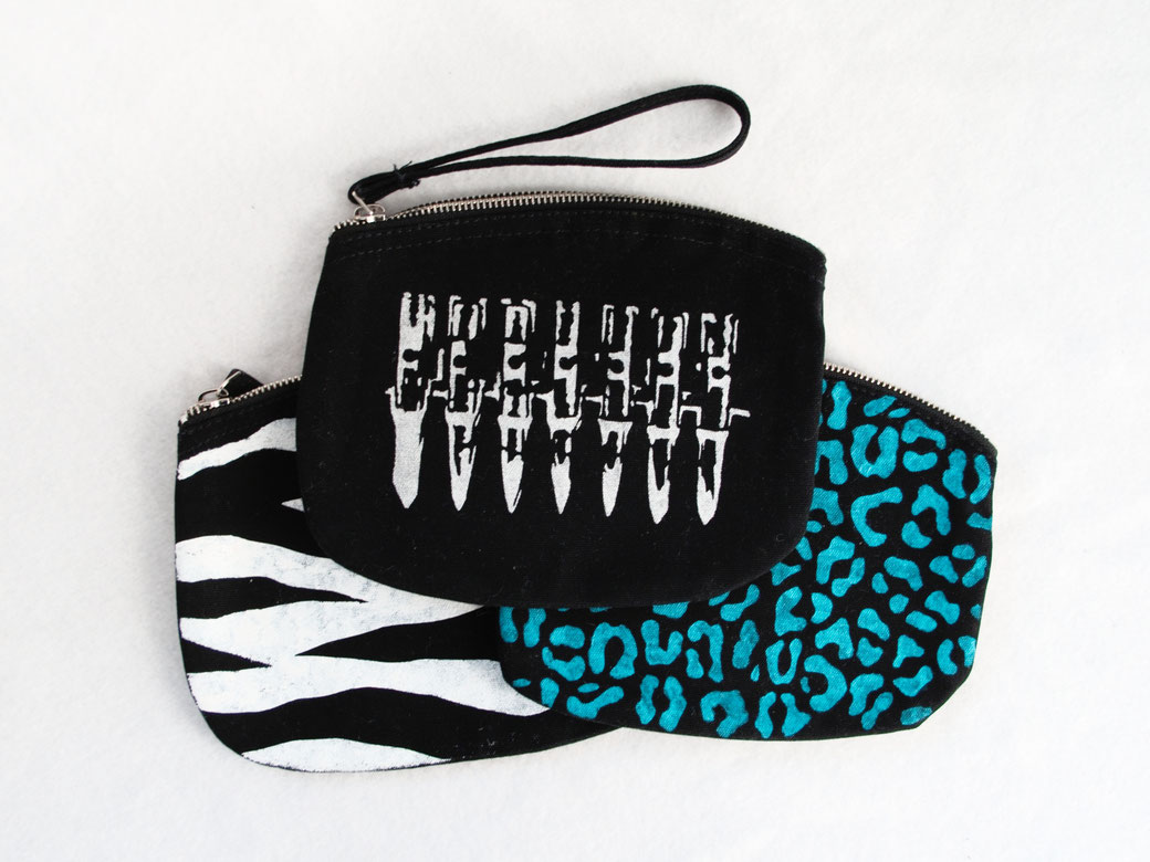 New stencil print zipper pouches - silber bullets cosmetic bag pencil case - Zebraspider DIY Anti-Fashion Blog