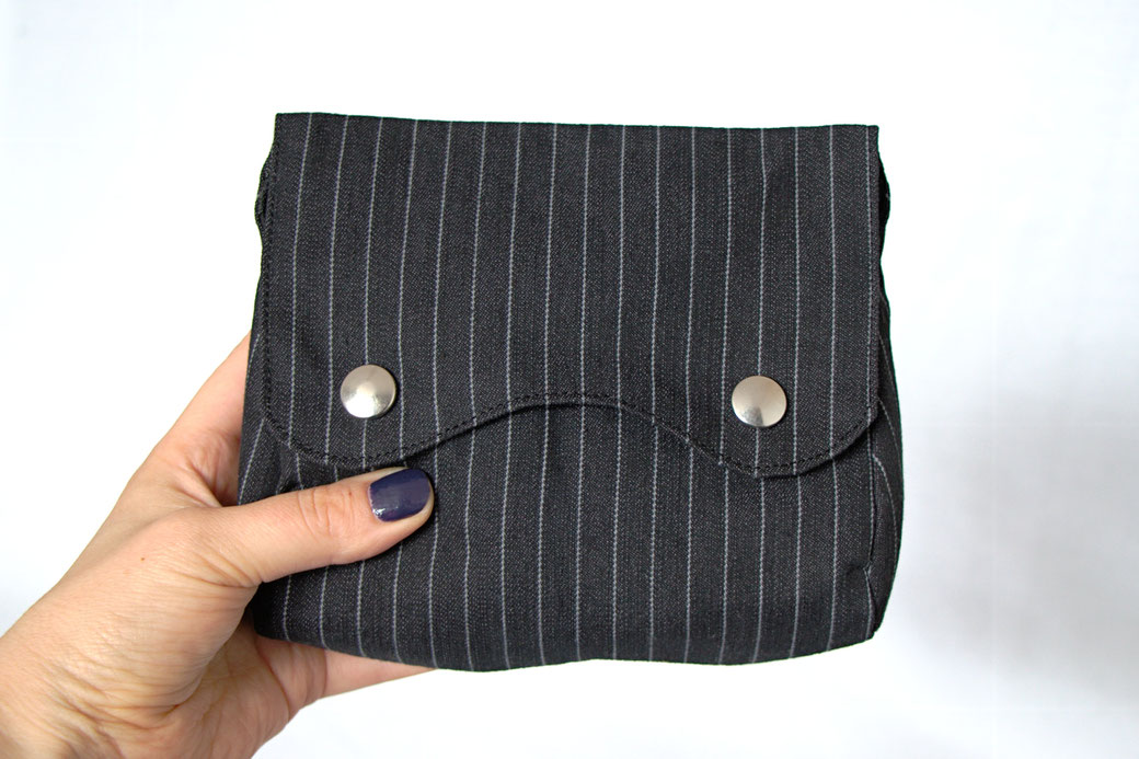 Custom belt bags and summer tops - black pinstripe belt bag - Zebraspider Eco Anti-Fashion