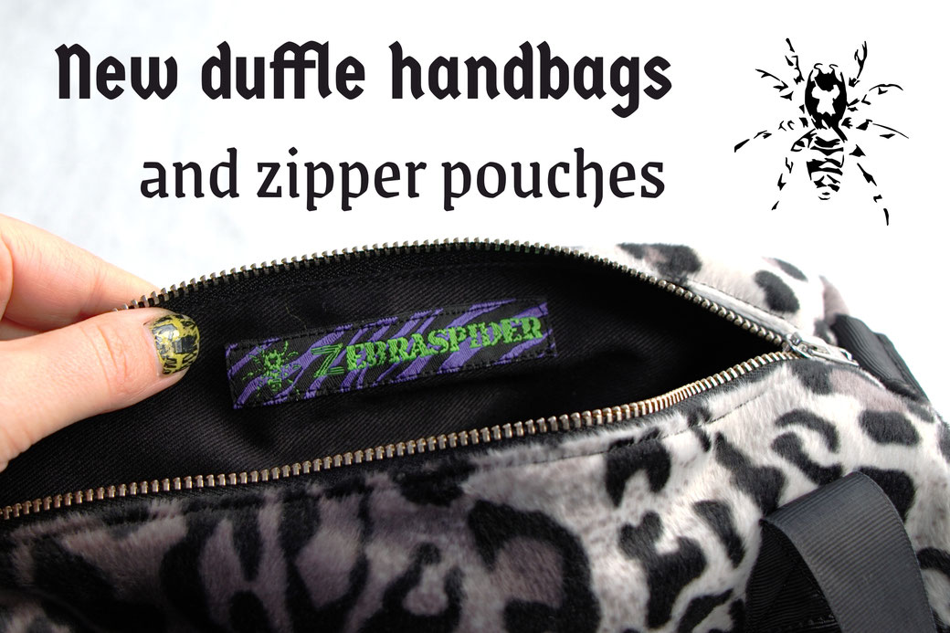 New bags - duffle handbags and zipper pouches - Zebraspider Eco Anti-Fashion