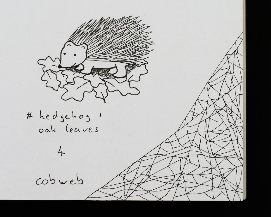 How Inktober 2019 went so far - 4 hedgehog, oak leaves and cobweb - Zebraspider DIY Anti-Fashion Blog