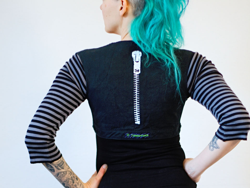 Moon Phases collection out now! - Eco-friendly hemp black cropped vest zipper print - Zebraspider Eco Anti-Fashion