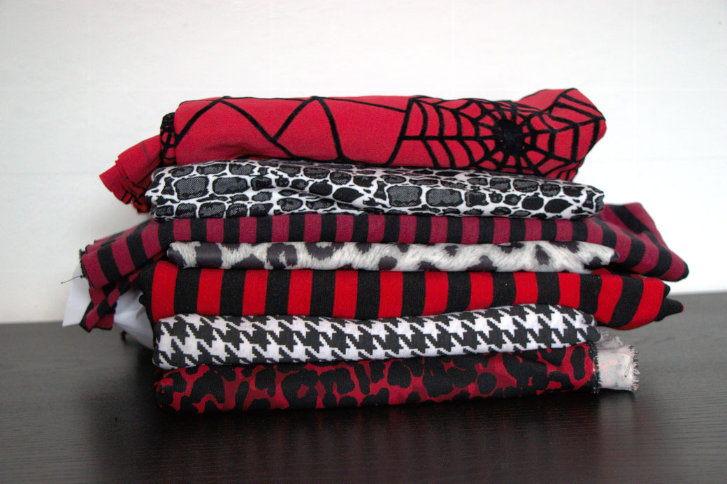 9 pros and cons about deadstock fabrics - red stripes and leopards - Zebraspider Eco Anti-Fashion