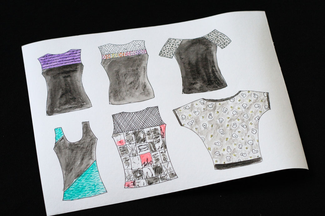 Tank, Batwing and Longsleeve - new Tops in the Shop - watercolour sketch - Zebraspider DIY Anti-Fashion Blog